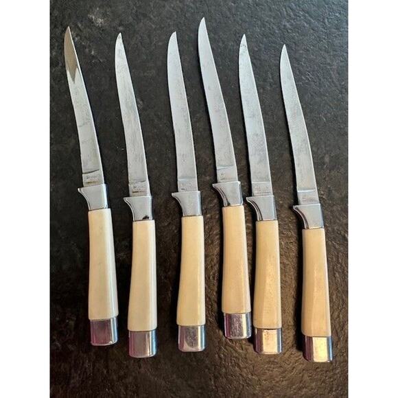 Vtg Carvel Hall Steak Knives Briddell 6 Pc Knife Set Ivory Color Made in USA - Picture 1 of 4